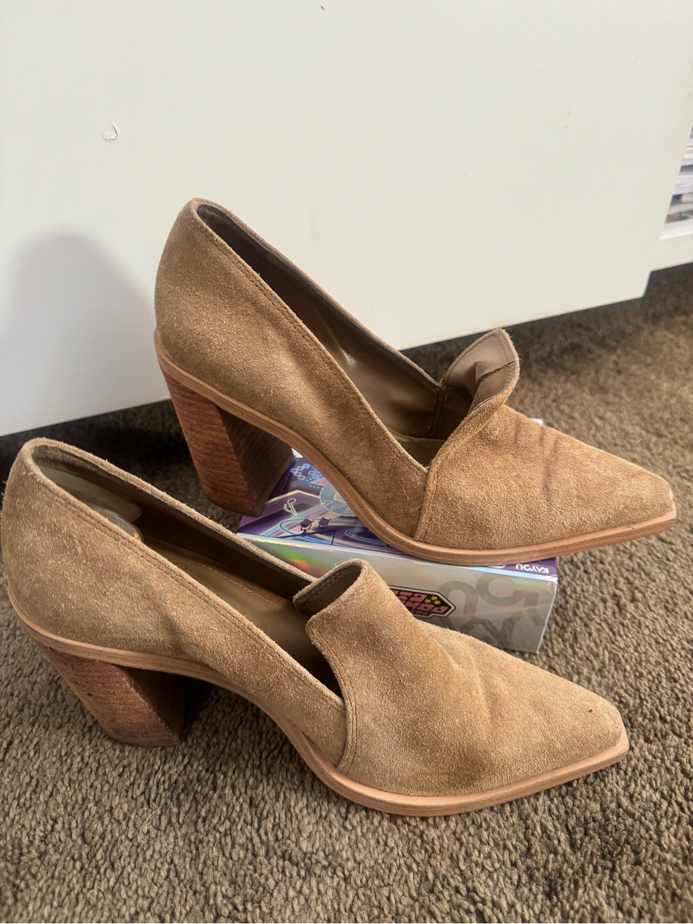 Vince Camuto Tan Suede Block Heel Loafers